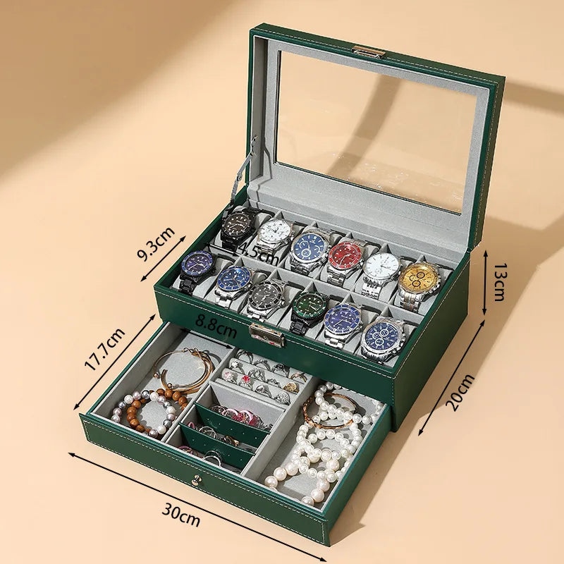 boîte rangement montres velours noir cadenas moderne 12 places storage watch box black velvet
