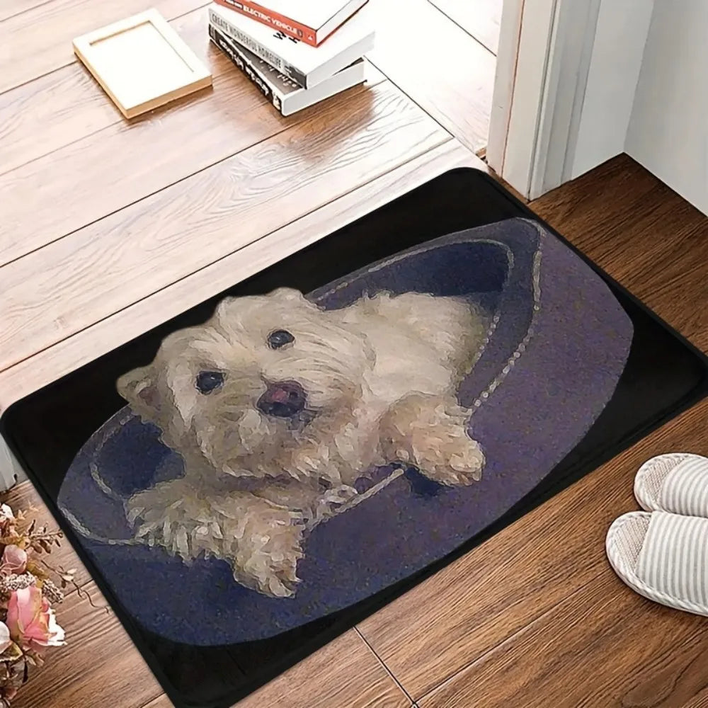 tapis moderne chien panier tartan velours lavable antidérapant salon entrée