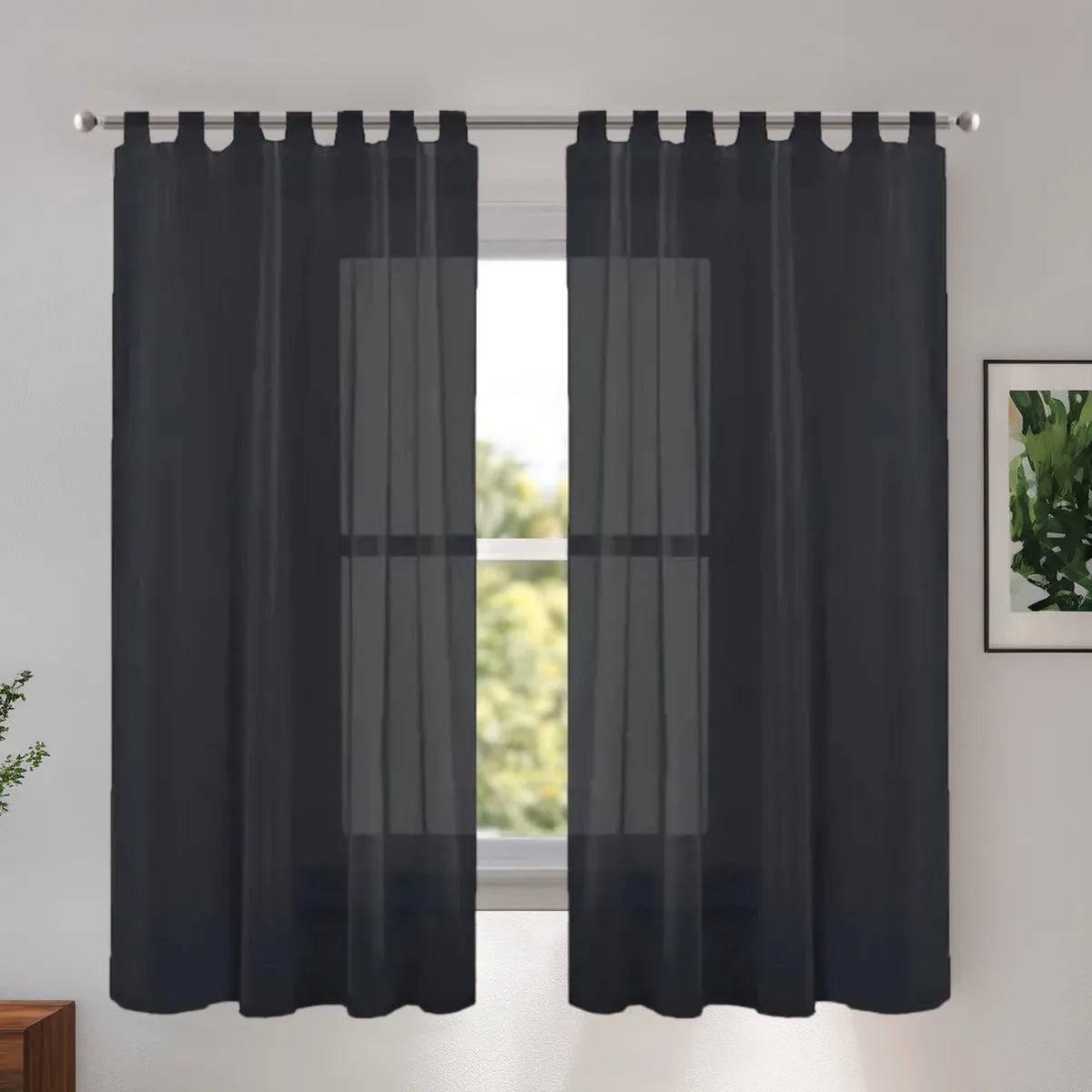 rideau gris moderne polyester transparent 132x241cm 2pièces chambre salon decoration