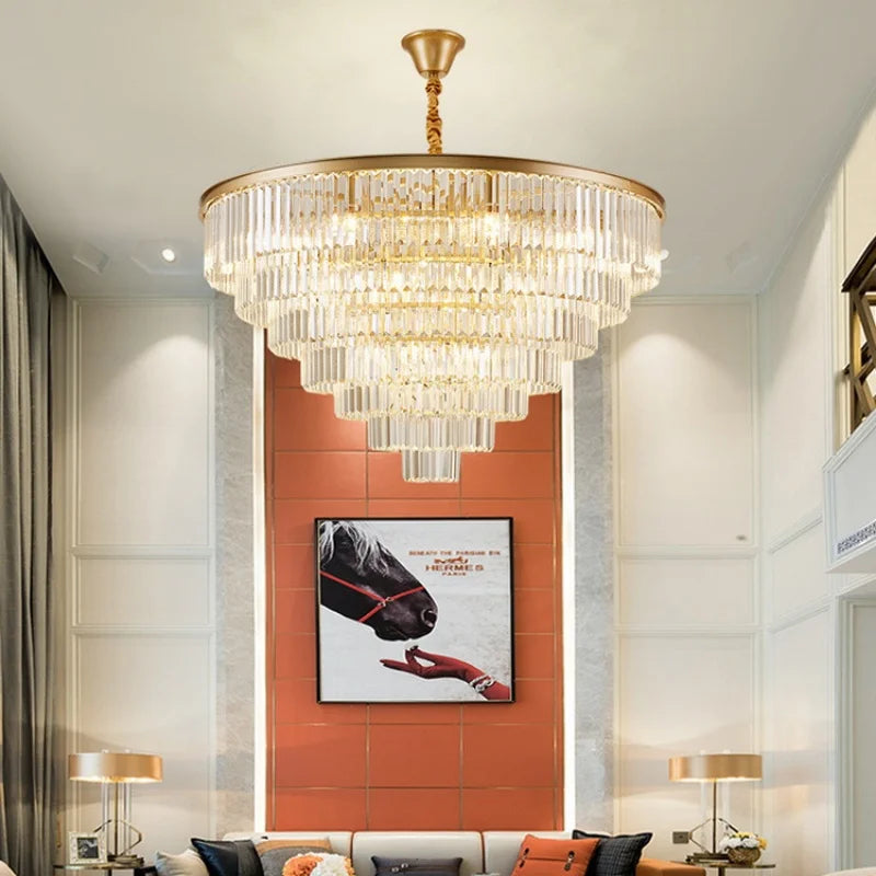 lustre moderne élégant doré transparent prismes géométriques câble led chambre salle mangerhôtel