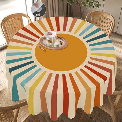 Nappe bohème jaune motif soleil sur table terrasse