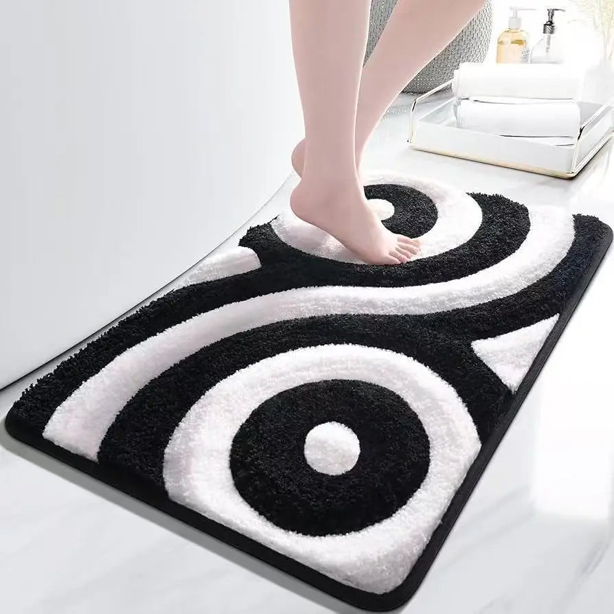 tapis bain antidérapant polyester spirales concentriques rose moderne salle bain cuisine