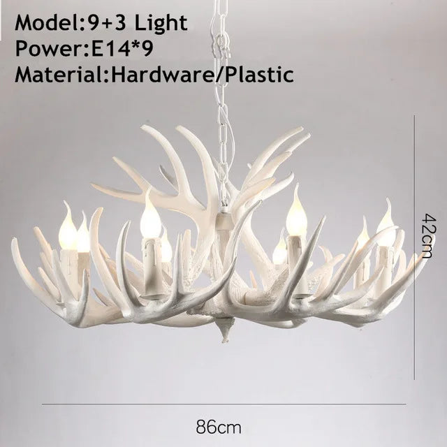lustre rustique cornes cerf blanc doré salon chambre hotelambiante 10~15ampoules e14