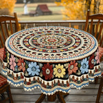 nappes bohèmes imprimées motifs floraux bordures festonnées tables rondes rectangulaires printemps été decoration maison