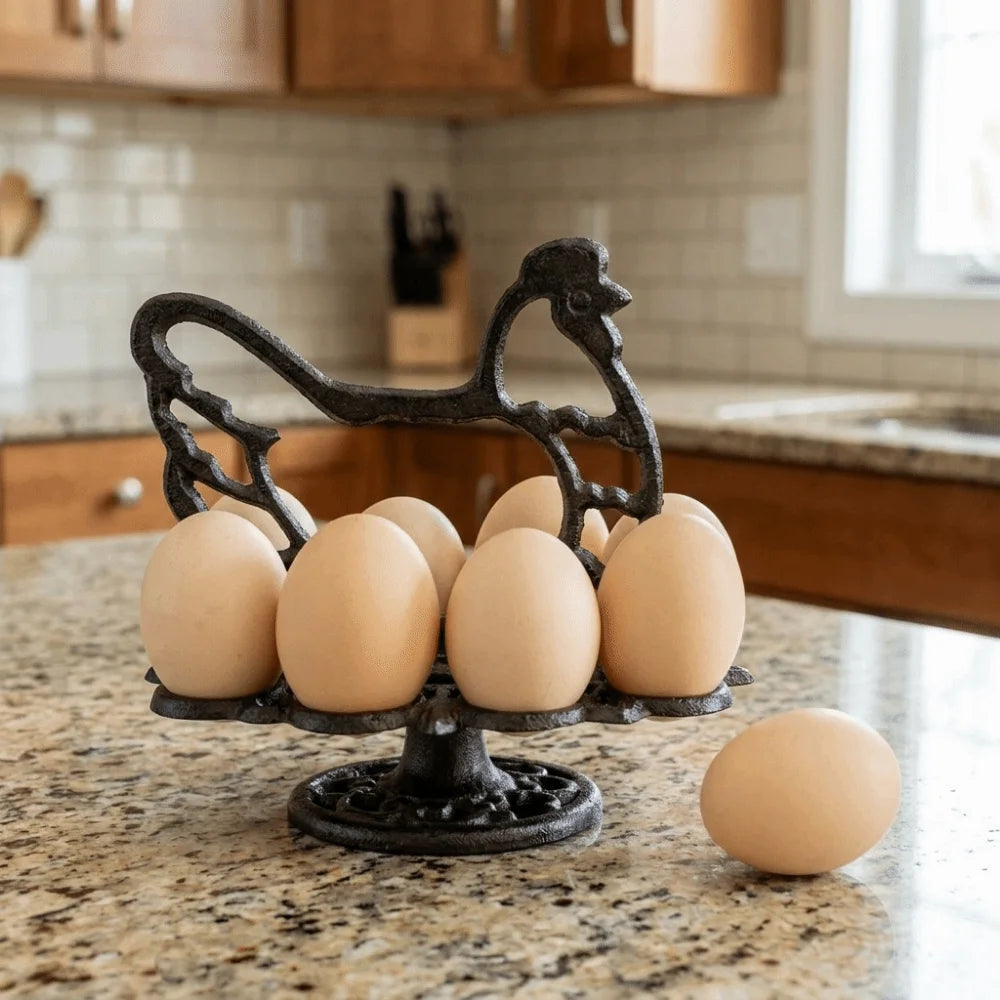porte œufs poule 12 œufs vintage noir rangement cuisine présentoir réutilisable