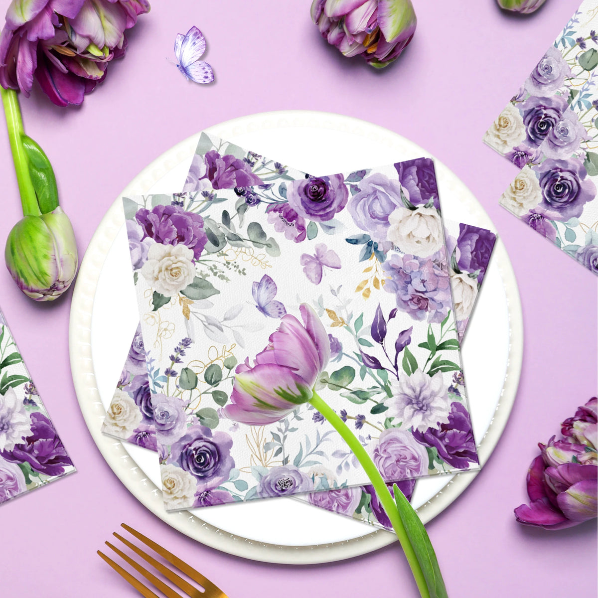 serviettes papier fleur violettes roses pivoines serviettes coeurs anniversaire mariage fêtes