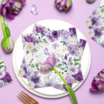 serviettes papier fleur violettes roses pivoines serviettes coeurs anniversaire mariage fêtes