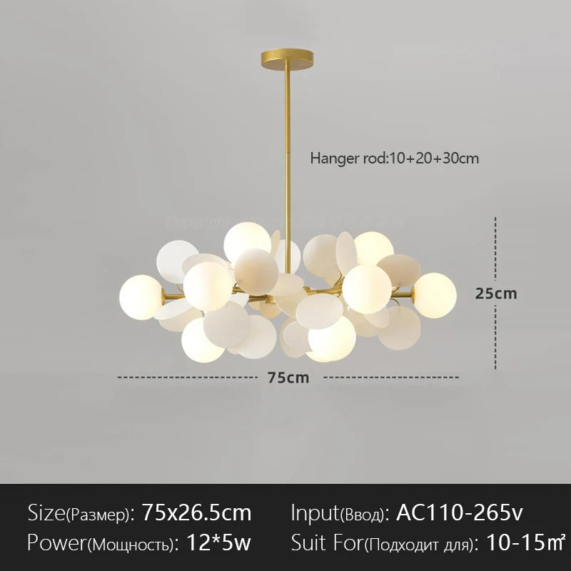 suspension lumineuse moderne multicolore boules translucides branches métalliques led salon chambre