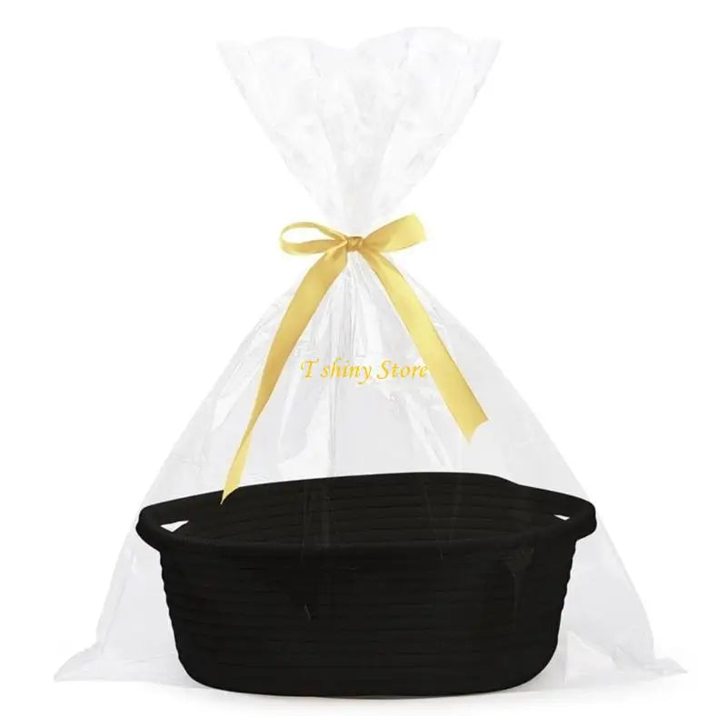 panier ovale tissé moderne rose bleu gris jaune poignées transparent sac