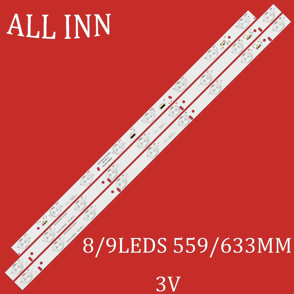 barrette lumineuse led 3v blanc argenté connecteurs lenticulaires 559mm