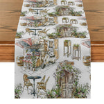 chinois table runner fleurs peinture aquarelle polyestere maison violet blanc bleu