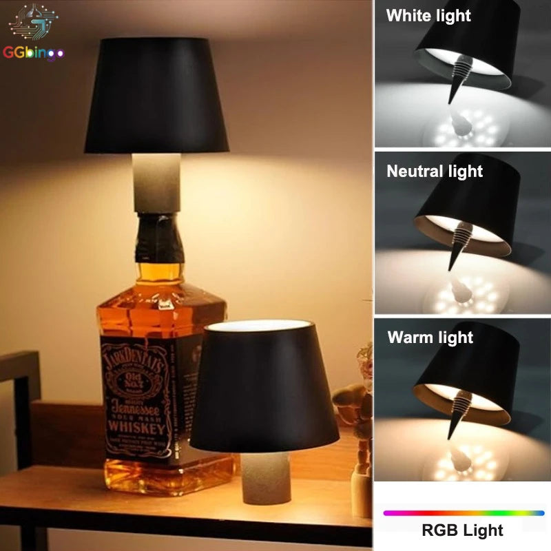 lampe poser led rechargeable sans fil tactile ambiance noir beige strié moderne