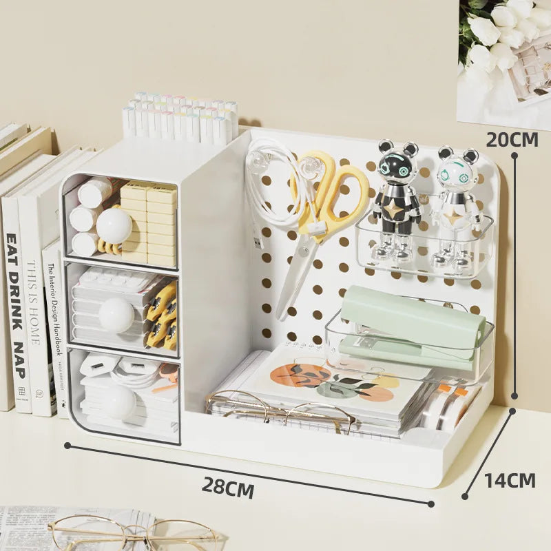 boîte rangement multifonction beige points noirs moderne imperméable plastique transparent figurine sac stylo marqueur