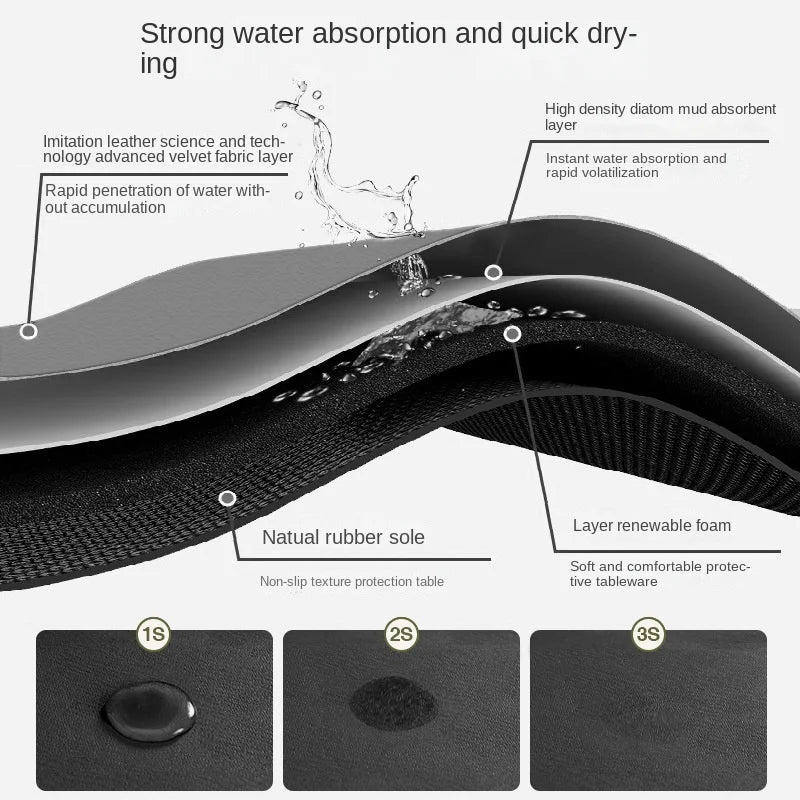 tapis absorbant diatomée noir motif litchi moderne imperméable table cuisine