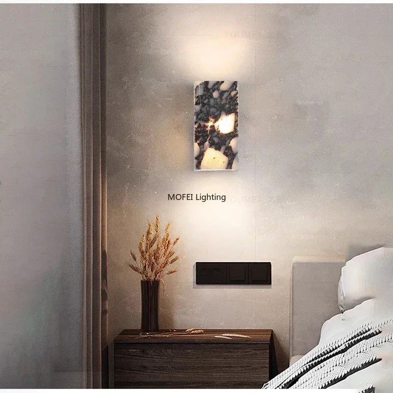 lampe murale led moderne marbre blanc noir gris interrupteur salle manger chambre entrée 4000k