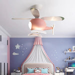 ventilateur moderne hélicoptère bleu rose enfantin led télécommande lumières