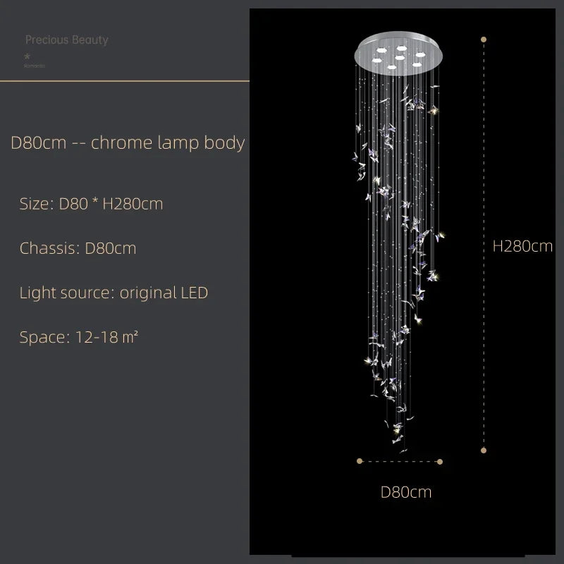 suspension lumineuse moderne papillons cristal bleu transparent élégante lumière chaînes haute qualité