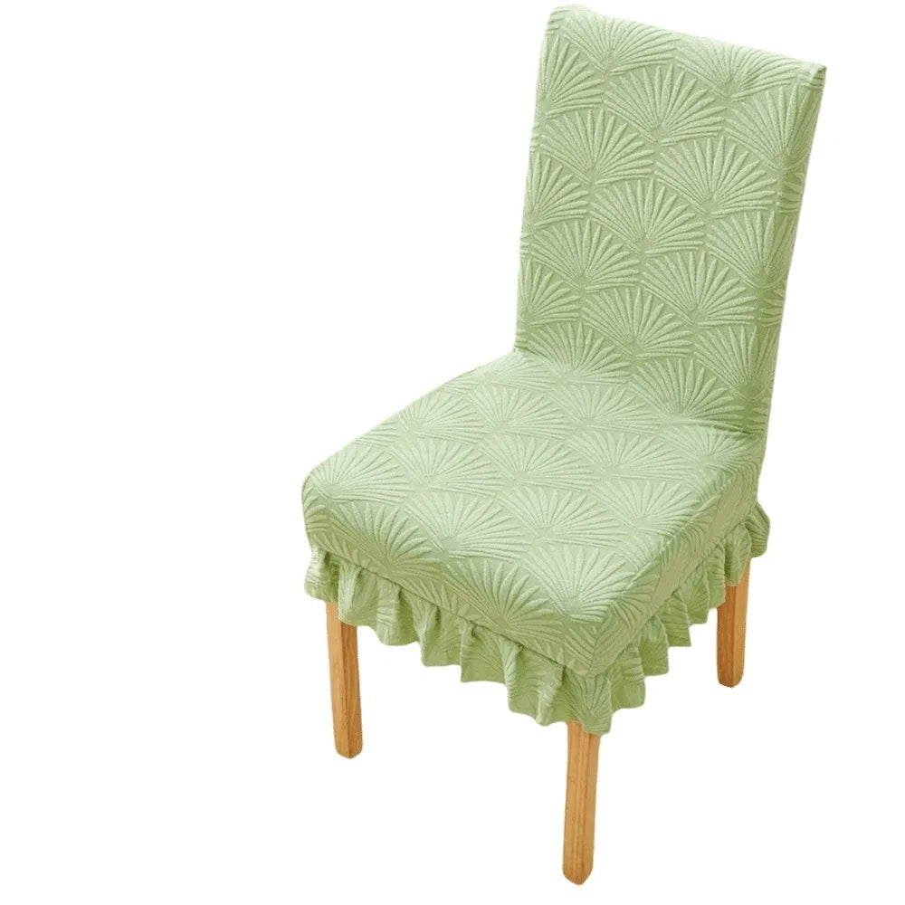 Housse chaise moderne feuilles stylisées beige orange vert bleu foncé gris bleu clair polyester