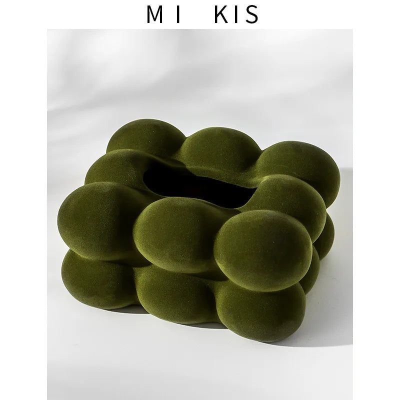 boîte mouchoirs céramique velours moderne vert olive rose clair beige