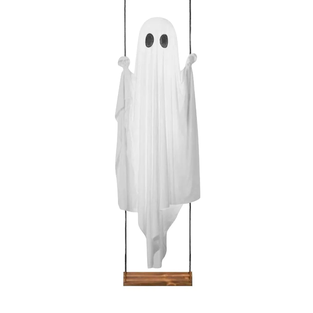 fantôme suspendu blanc halloween texture ondulée fixations classiqueHaunted Swing Adjustable White Classic Halloween Decoration