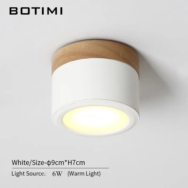 Spot LED moderne bois naturel abat jour métal gris blanc lumière