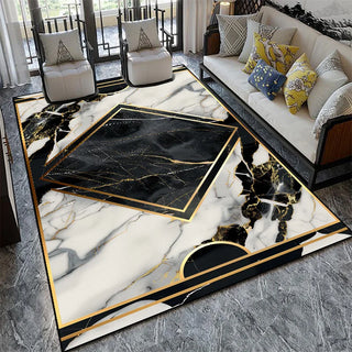 tapis imitation marbre géométrique or doré moderne salon chambre grande taille confortABLE