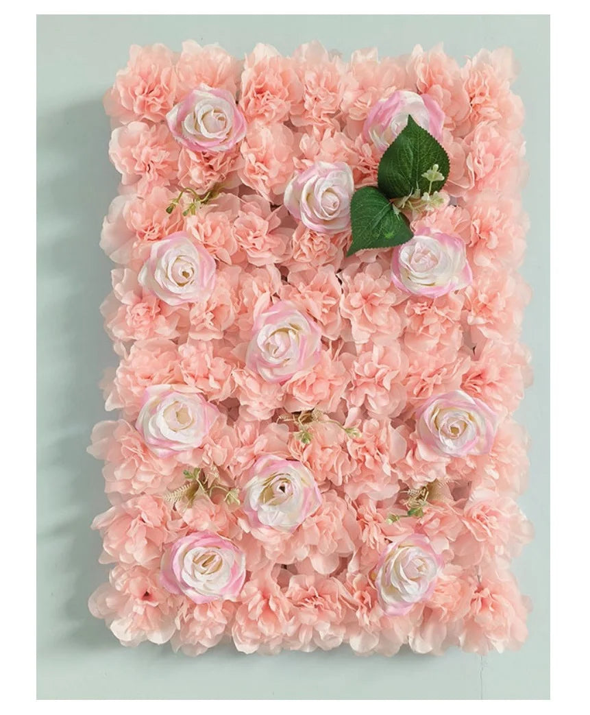 panneau mural moderne floral décoration mariage anniversaire extérieur blanc rose clair hortensias feuilles vertes
