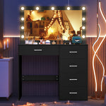 coiffeuse moderne miroir led noir rose décoration fleurs tiroirs poignées argentées