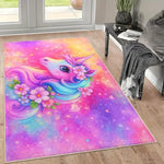 tapis enfant licorne arc ciel chambre fille peluche doux motif nuages fleurs décoratif