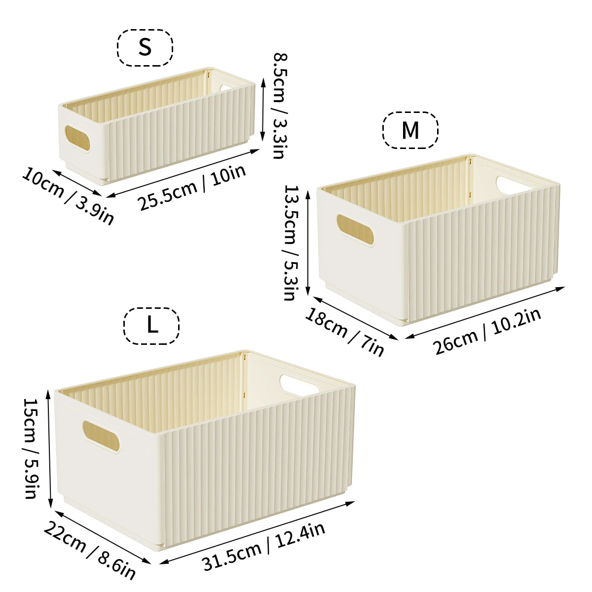 boîtes rangement pliables plastique moderne beige poignées boucles ridées stockage multifonctionnel