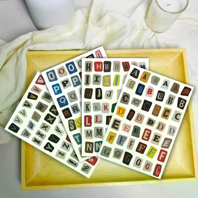 lettres autocollantes modernes lettres colorées étui lunettes adhésif opaque beige clair scrapbooking artisanat DIY
