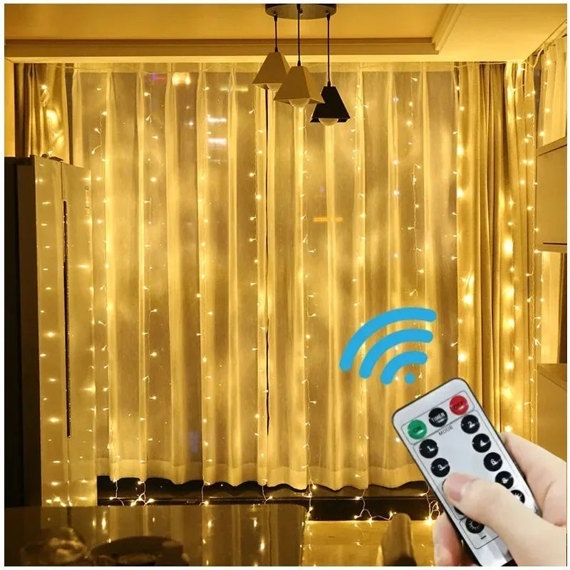 guirlande lumineuse rideau led blanc doré telecommande usb decoration noel maison interieur