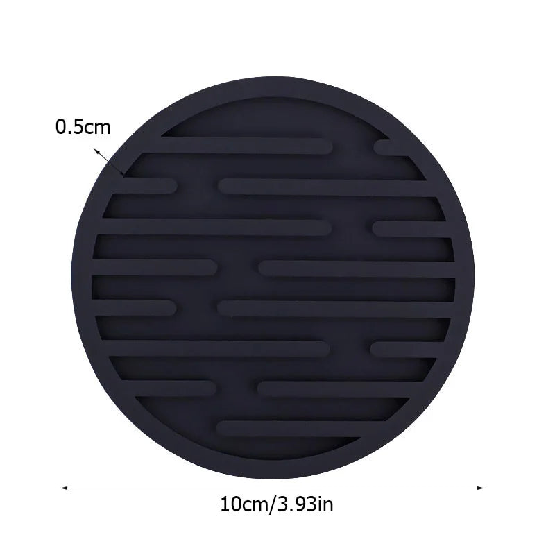 coasters silicone noirs rayures horizontales adhésifs résistants chaleur moderne respectueux l'environnement(viscoses) 10cm 5cm