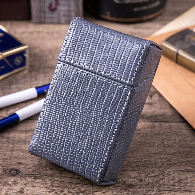 boîte cigarettes étui cuir crocodile noir classique fumer tabac cadeau fumeur rangement portebriquet