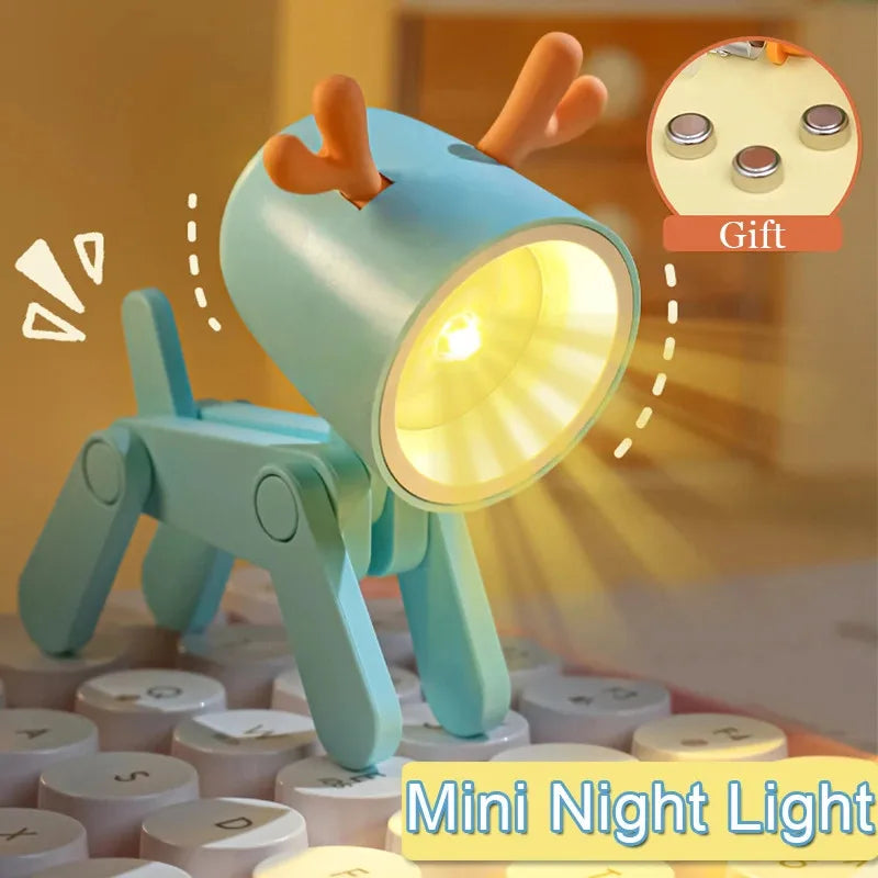 lampe chevet enfant forme chien cerf led mignon pliable clip chambre nuit décoration