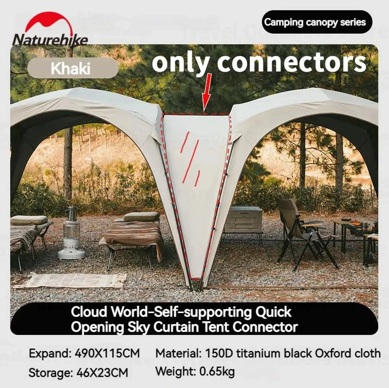 tente camping abri autoportant rideau porte bâche sol connecteurs kaki blanc marron foncé