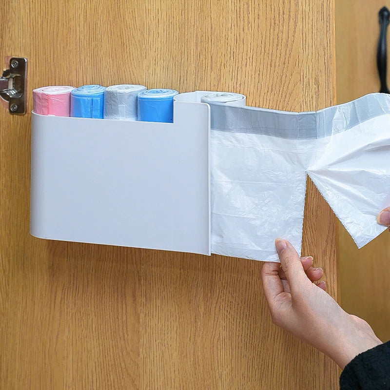 distributeur mural sacs poubelle blanc moderne adhésif rouleaux bleu rose papier toilette