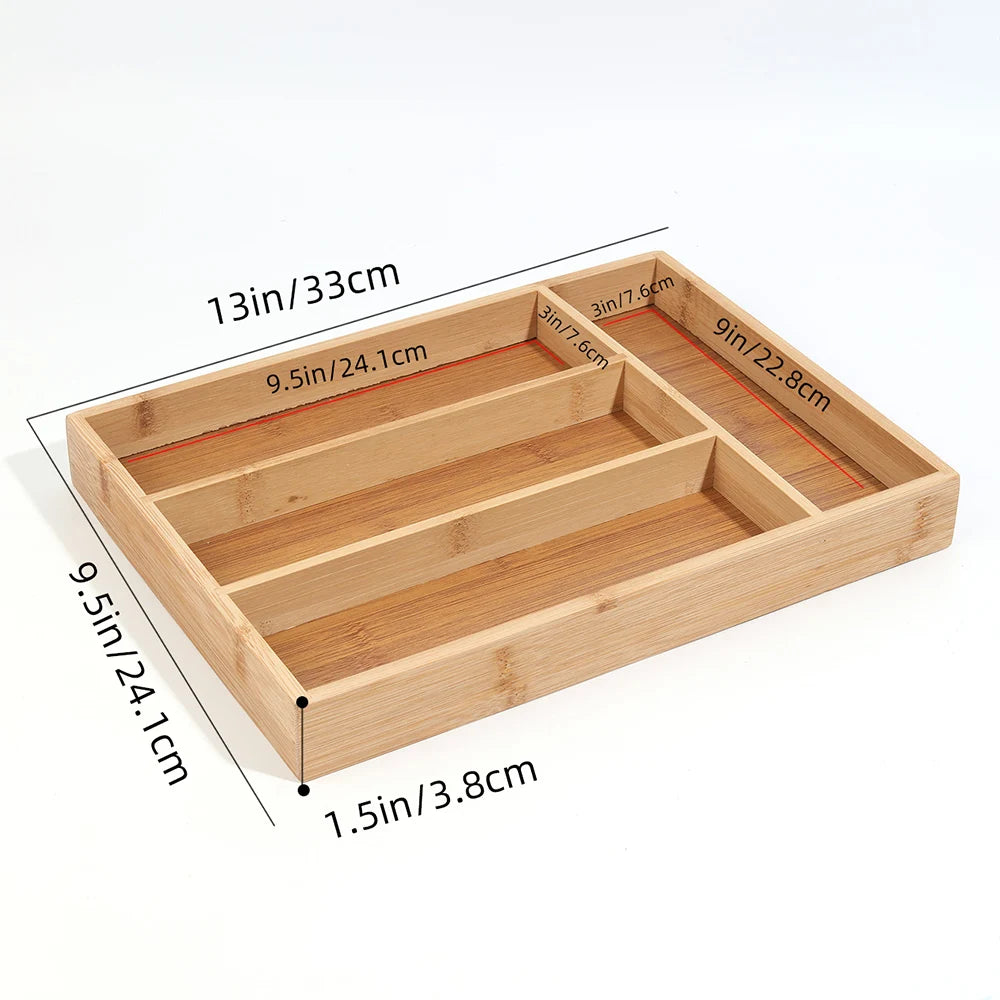 organisateur couverts bambou moderne fourchettes cuillères couteaux vaisselle rangement tiroir cuisine accessoires maison bois