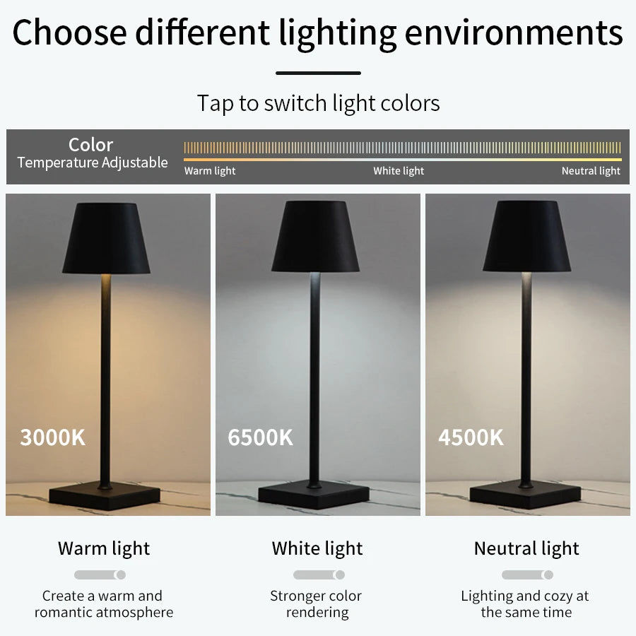 lampe table rechargeable moderne noir blanc tactile luminosités led basse consommation