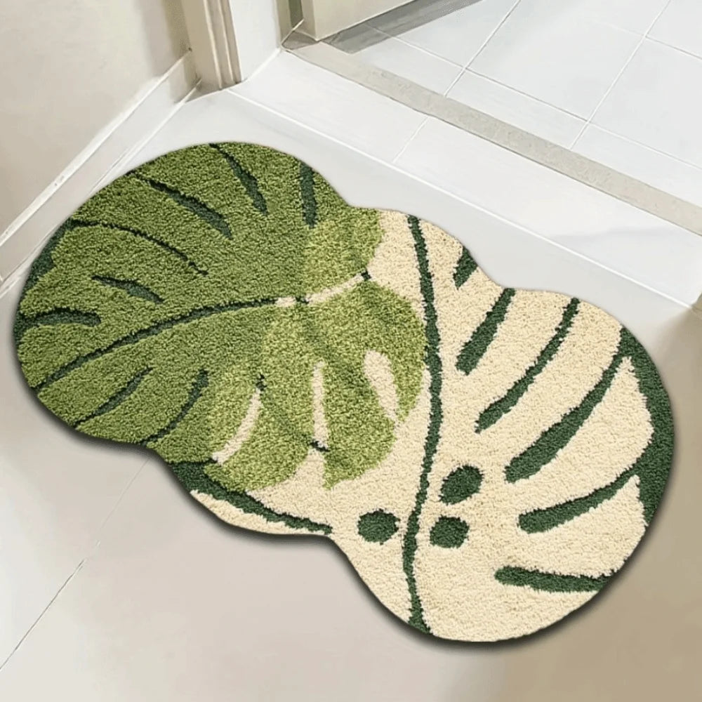 tapis feuille tropicale doux vert blanc moderne antidérapant absorbant eau