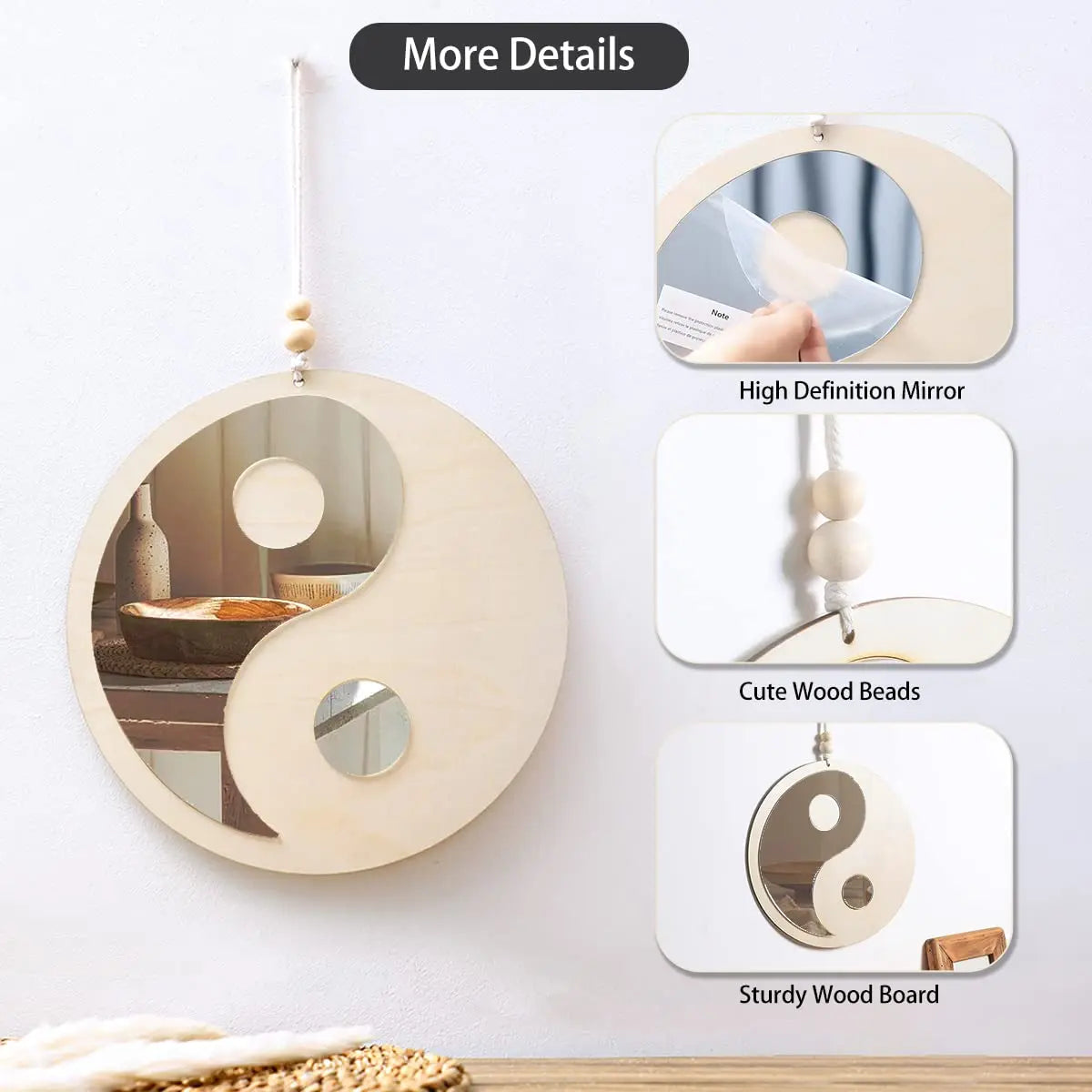 décoration murale yin yang bois miroir bohème zen minimaliste suspension