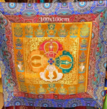 tapis traditionnel brodé patchwork géométrique couleurs vives élégant table manger