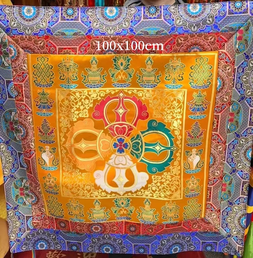tapis traditionnel brodé patchwork géométrique couleurs vives élégant table manger