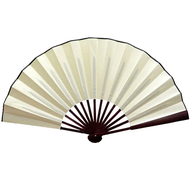 éventail pliant bambou soie rayures classique 13 pouces beige rouge noir blanc jaune