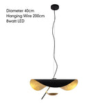 Suspension lumineuse moderne noir doré texture métallique câble suspendu 40cm 60cm 80cm lumière froide