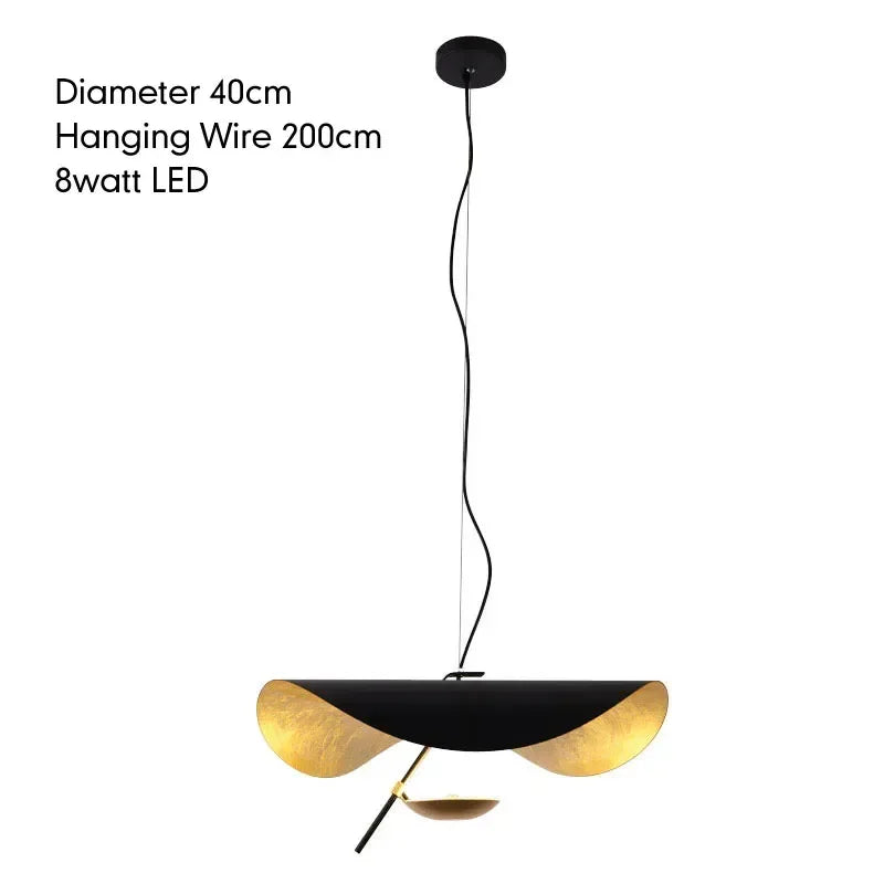 Suspension lumineuse moderne noir doré texture métallique câble suspendu 40cm 60cm 80cm lumière froide