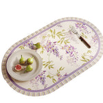 tapis table violet vert beige fleurs feuilles bordure rayée classique floral resistant pvc 30x50cm