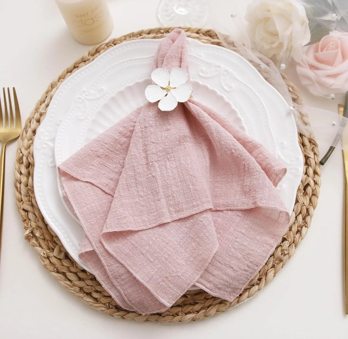 serviettes table coton 100% rose pâle classiques durables 40cm*40cm maison