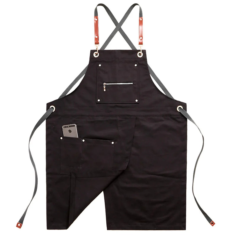 tablier cuisine noir uni classique poches élastiquées ajustement élastique waterproof