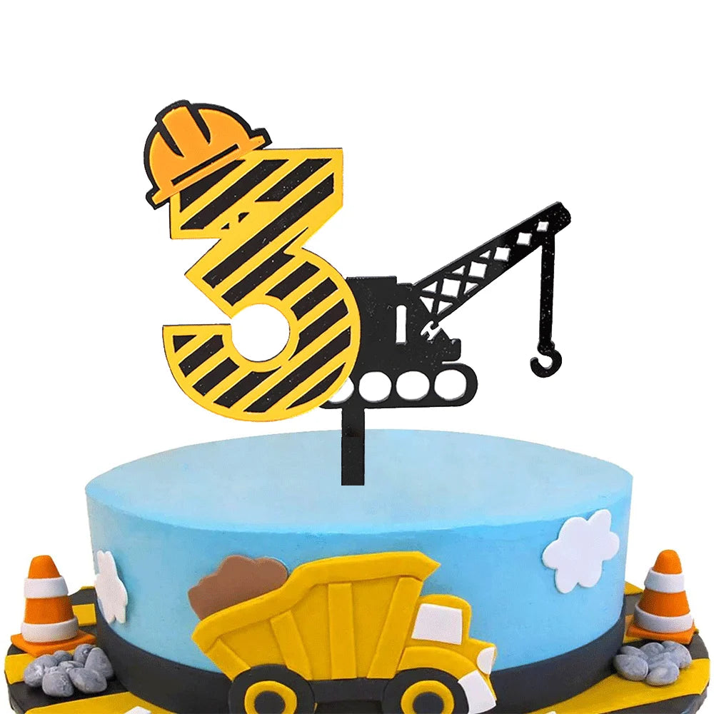 décoration gâteau thème travaux publics pelle construction rayures noir blanche enfant fête anniversaire